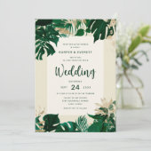 Invitation Feuillage à thème tropical avec Mariage d'or (Debout devant)