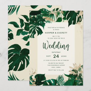 Invitation Feuillage à thème tropical avec mariage doré