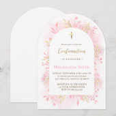 Invitation feuillage aquarelle rose Confirmation (Devant / Derrière)