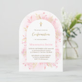 Invitation feuillage aquarelle rose Confirmation (Debout devant)