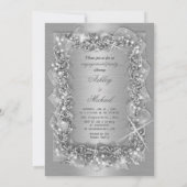 Invitation feuillage argent luxe prospérité pailleté métallis (Dos)