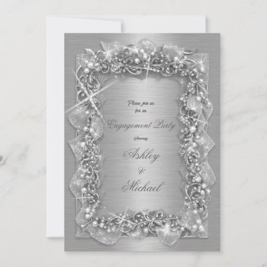 Invitation feuillage argent luxe prospérité paillettes métall (Devant)