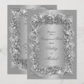 Invitation feuillage argent luxe prospérité paillettes métall (Devant / Derrière)