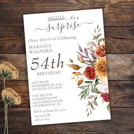 Invitation Feuillage Automne Couleurs Blanc Surprise Annivers