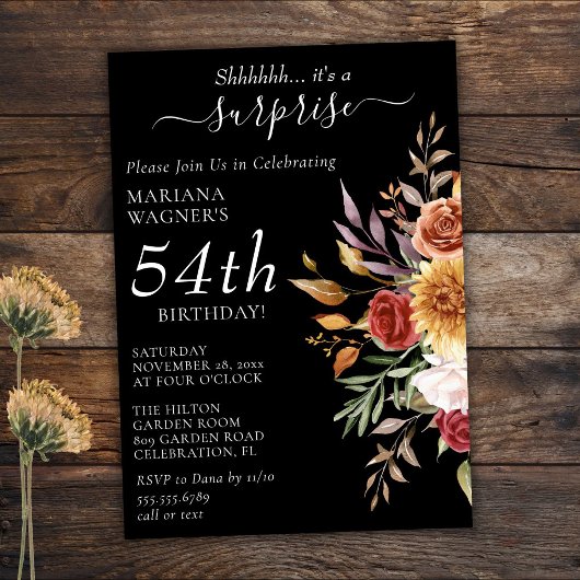 Invitation Feuillage Automne Couleurs Noir Surprise Anniversa