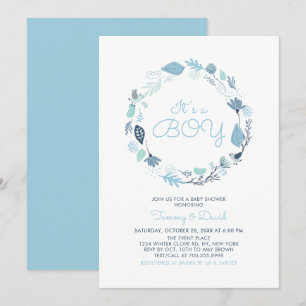 Invitation Feuillage Bleu Baby Shower pour Garçon pour les