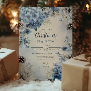Invitation Feuillage Bleu Givré de Noël