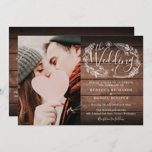 Invitation Feuillage Boho Rustique Photo Tout en un Mariage (Devant / Derrière)