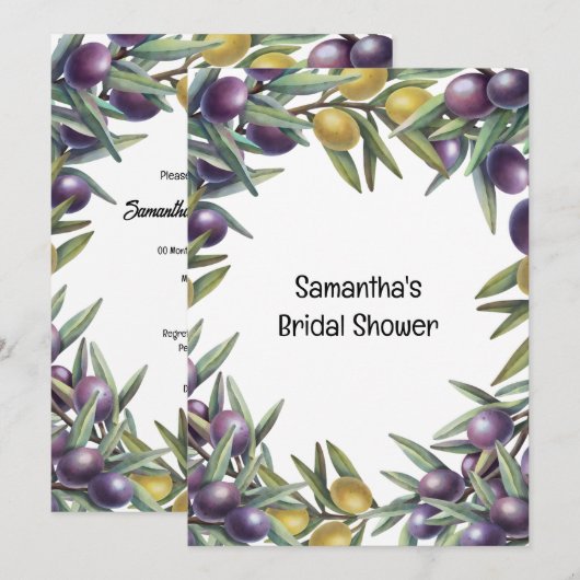 Invitation Feuillage botanique d'olivier moderne verdure chic (Devant / Derrière)