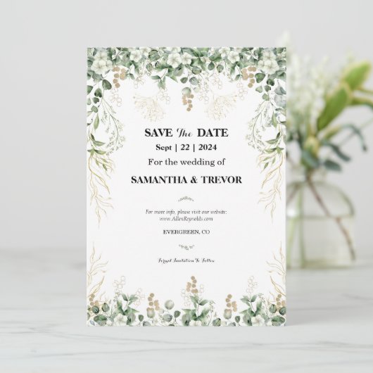 Invitation Feuillage Botanique Enchanté : Enregistrer La Date (Debout devant)