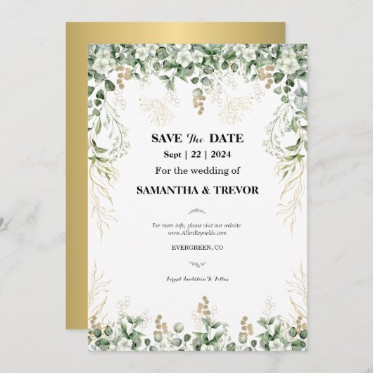 Invitation Feuillage Botanique Enchanté : Enregistrer La Date (Devant / Derrière)