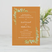 Invitation Feuillage botanique sur mariage ochre (Debout devant)