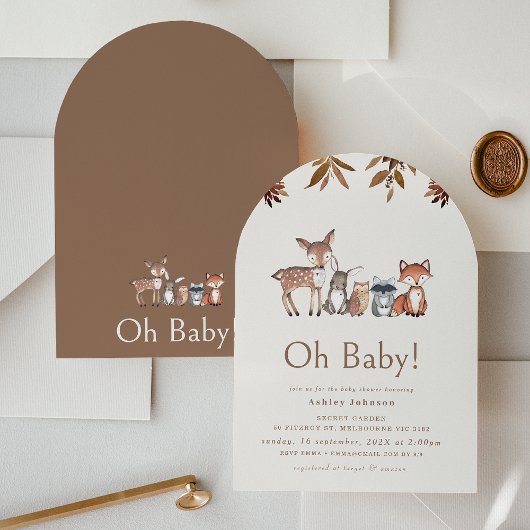 Invitation Feuillage Brown Arché Baby shower d'animaux de boi