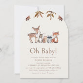 Invitation Feuillage Brown Arché Baby shower d'animaux de boi (Devant)