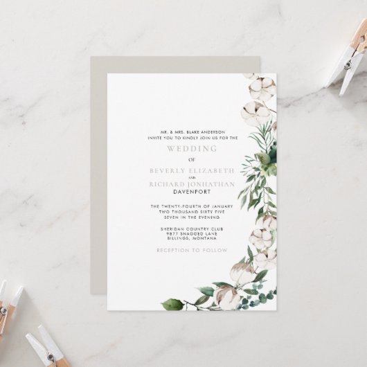 Invitation Feuillage & Coton Mariage Moderne (Devant/Arrière en situation)