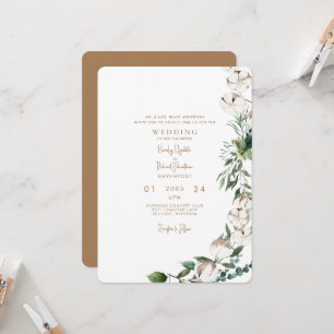 Invitation Feuillage & Coton Moderne Mariage Or Arrondi