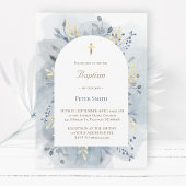 Invitation Feuillage d'aquarelle bleu baptême