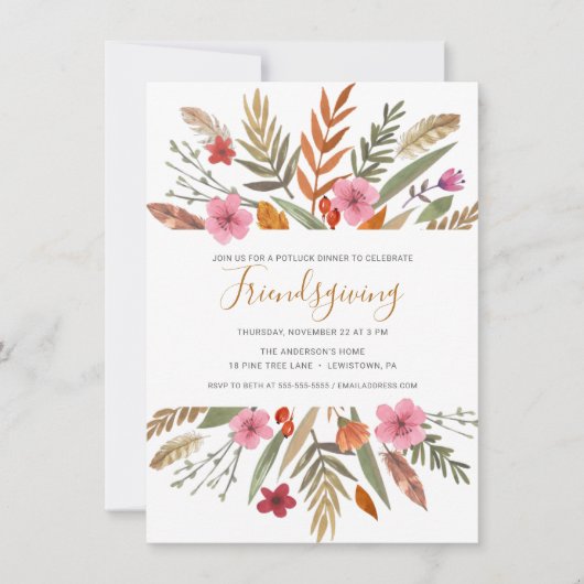 INVITATION FEUILLAGE D'AQUARELLE D'INVITATION DE DÎNER DE (Devant)