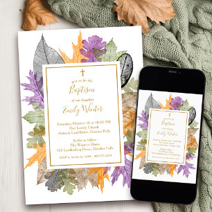 Invitation Feuillage d'automne délicat Baptême neutre Script