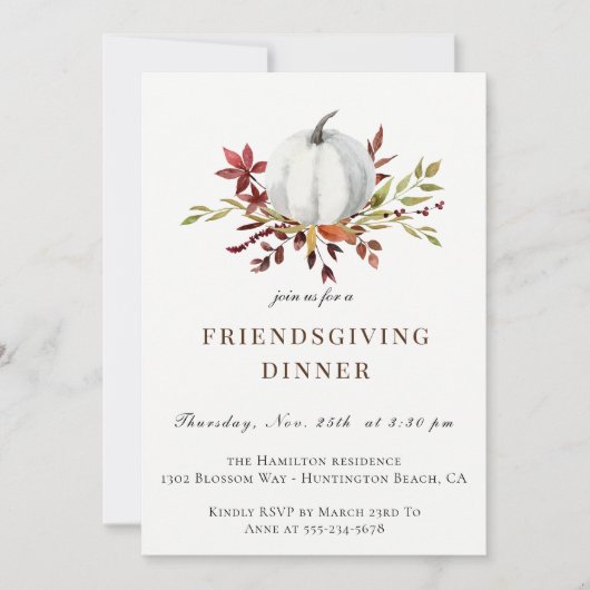 Invitation Feuillage d'automne rustique Citrouille blanc Amab (Devant)
