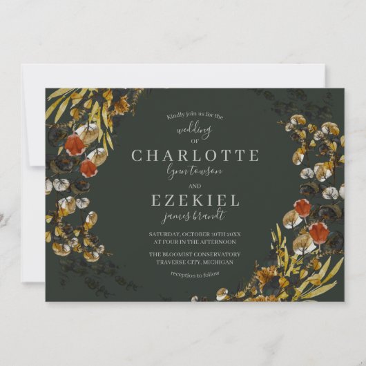 Invitation Feuillage d'automne Verdure sèche Mariage de couro (Devant)