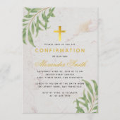 Invitation Feuillage de confirmation Marbre Or Feuilles de Sa (Devant)