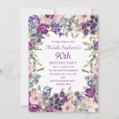 Invitation Feuillage de couleur rose pourpre 90e anniversaire (Devant)