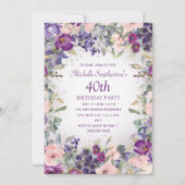Invitation Feuillage de fleurs rose pourpre 40e anniversaire (Devant)