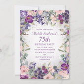 Invitation Feuillage de fleurs rose pourpre 75e anniversaire (Devant)