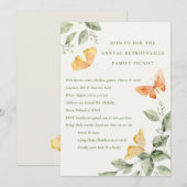 Invitation Feuillage de jardin jaune papillons pique-nique an (Devant / Derrière)
