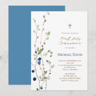 Invitation feuillage de myrtille des marais Première communio