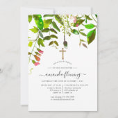 Invitation Feuillage de printemps à l'aquarelle Baptême ou Ch (Devant)