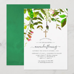 Invitation Feuillage de printemps à l'aquarelle Baptême ou Ch