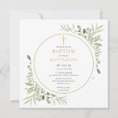 Invitation Feuillage de verdure à l'aquarelle Baptême Christe (Devant)