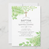 Invitation Feuillage de verdure à l'aquarelle Baptême ou Chri (Devant)