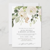 Invitation Feuillage de verdure de mariage floral blanc or (Devant)