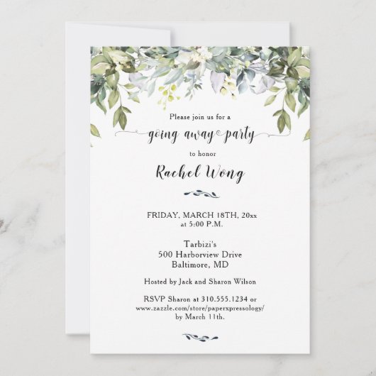 Invitation Feuillage de verdure Déménager Aller de la photo d (Devant)