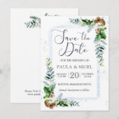 Invitation Feuillage de verdure du pin blanc Sauvez la date (Devant / Derrière)