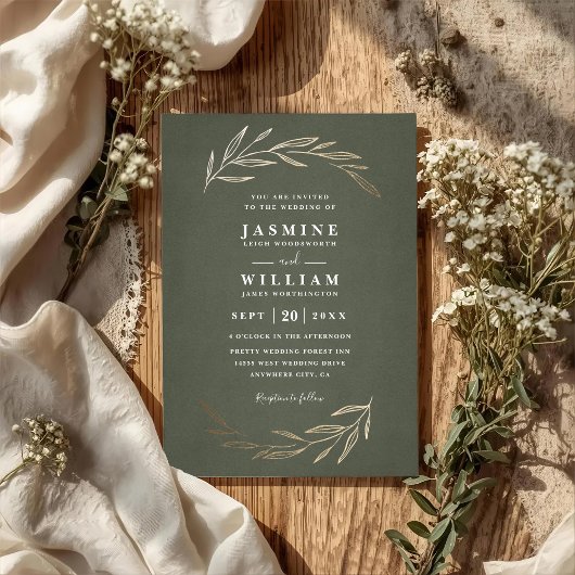 Invitation Feuillage de verdure Élégant Rustique Mariage Code