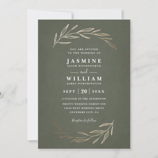 Invitation Feuillage de verdure Élégant Rustique Mariage Code (Devant)