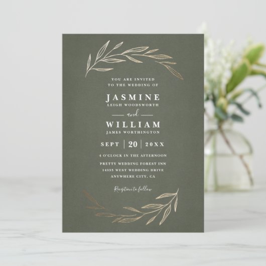 Invitation Feuillage de verdure Élégant Rustique Mariage Code (Debout devant)