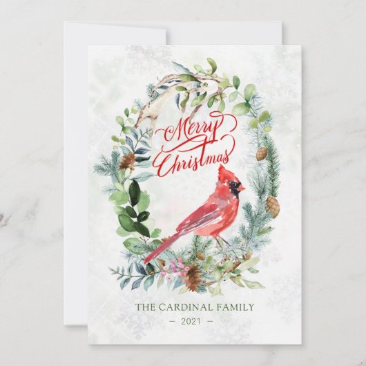 Invitation Feuillage de verdure, Noël cardinal aux oiseaux (Devant)
