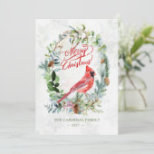 Invitation Feuillage de verdure, Noël cardinal aux oiseaux (Debout devant)