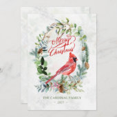 Invitation Feuillage de verdure, Noël cardinal aux oiseaux (Devant / Derrière)