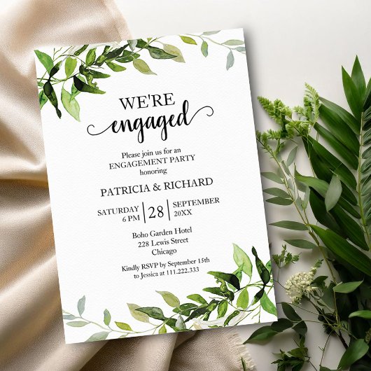 Invitation Feuillage de verdure Nous sommes fiancés Fête de f