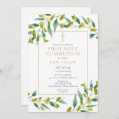 Invitation Feuillage de verdure Première communion sainte (Devant / Derrière)