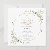 Invitation Feuillage de verdure Première Sainte Communion Or (Devant)