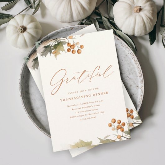 Invitation Feuillage de verdure rustique de dîner de Thanksgi