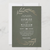 Invitation Feuillage de verdure sage mariage rustique élégant (Devant)