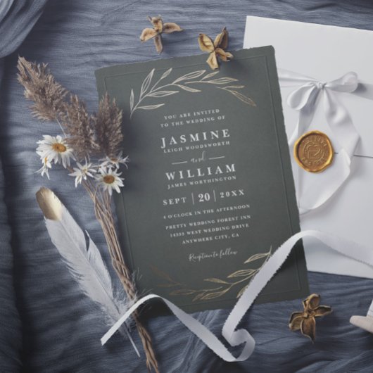 Invitation Feuillage de verdure sage mariage rustique élégant